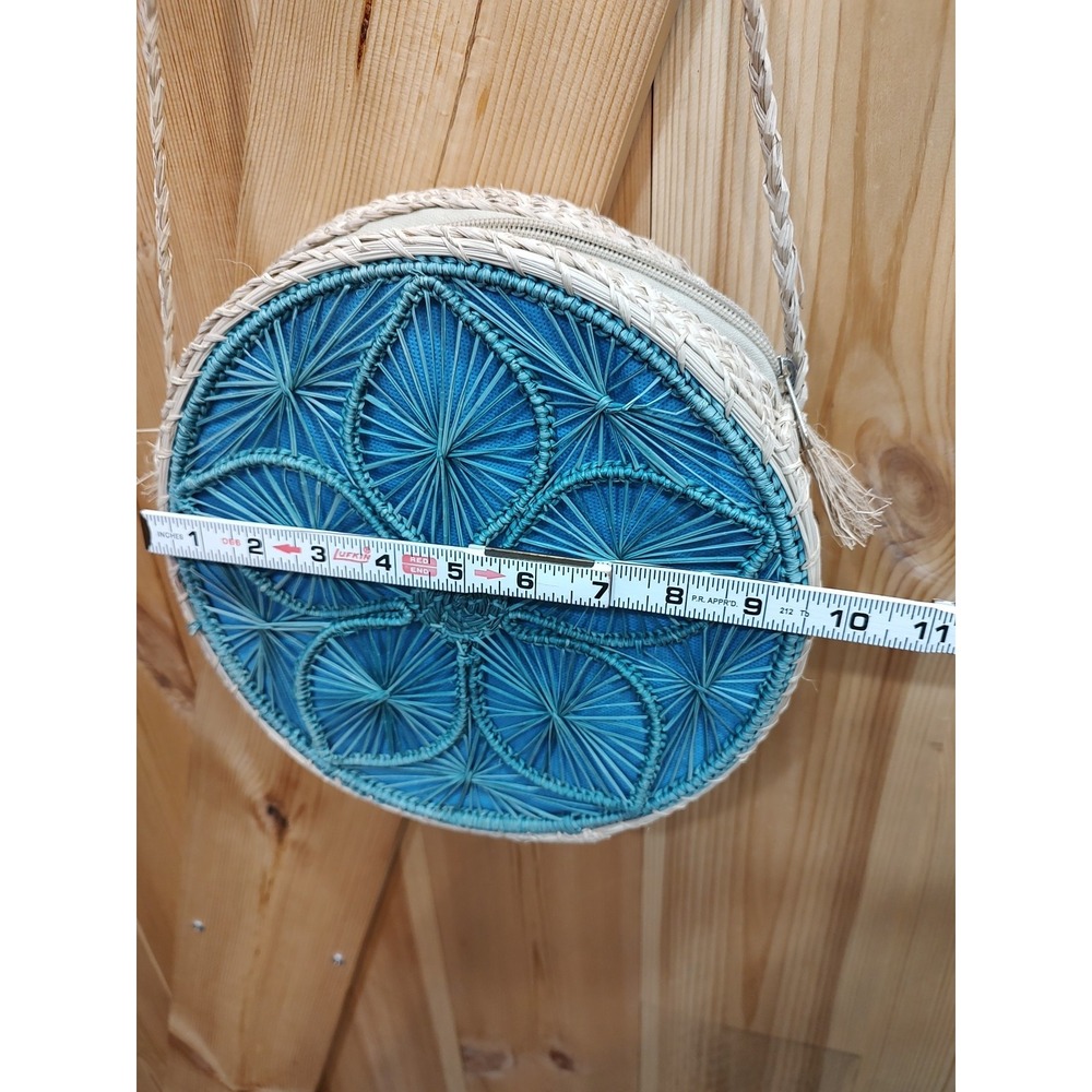 Round Blue Woven Crossbody Bag with Braided Strap - Picture 6 of 7